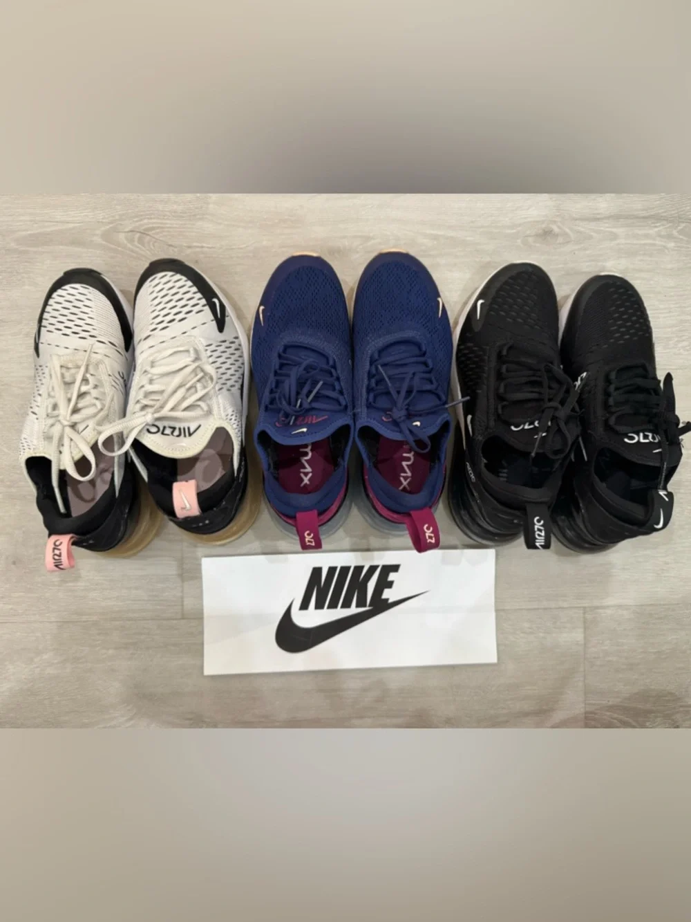Nike Air Max 270 Bundle - 3 Pairs (White/Pink, Navy, Black)